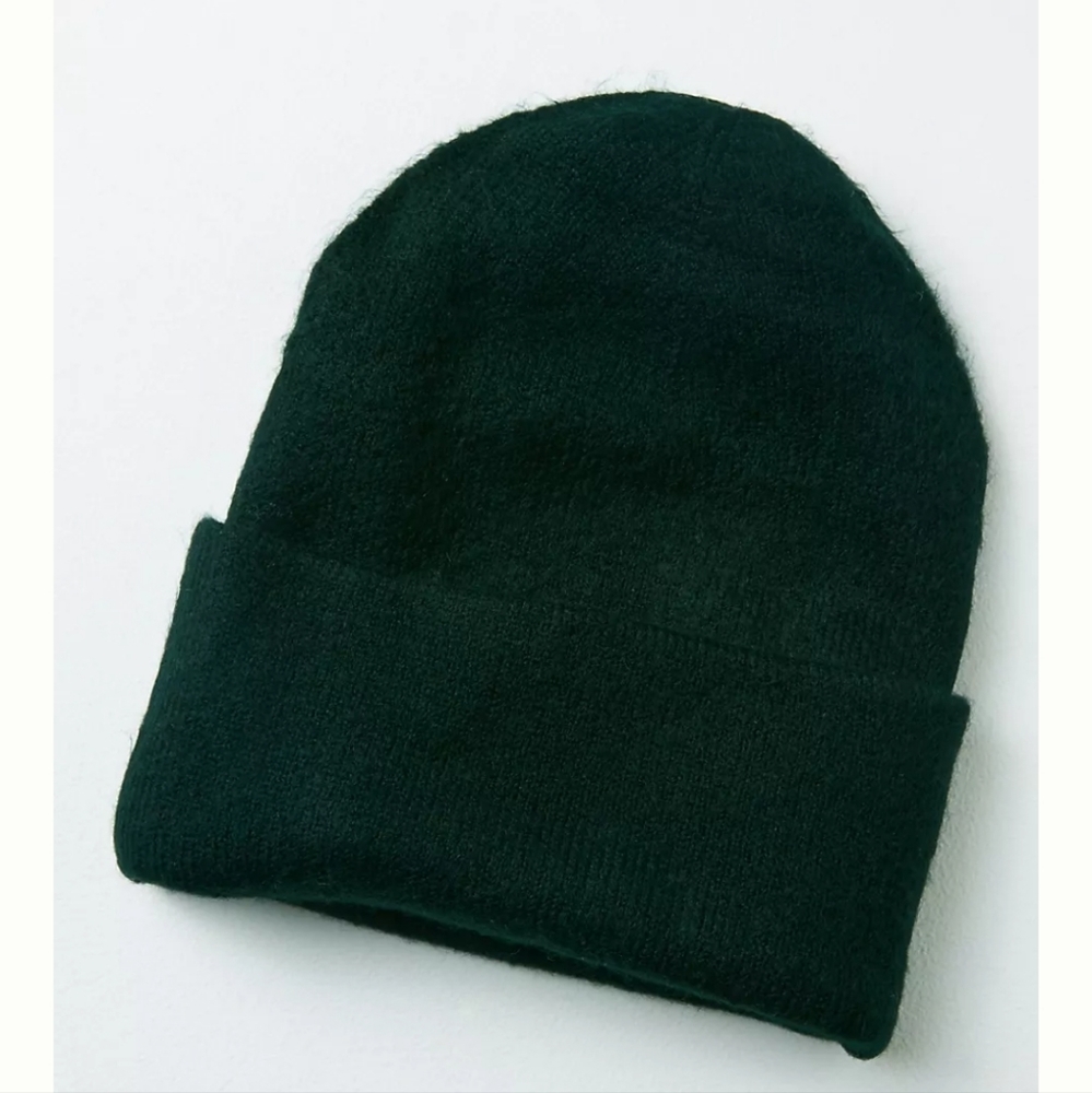 Anthropologie High Crowned Ribbed Beanie- dark green